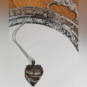 Murano Venetian Glass Heart Marcasite Pendant Sterling Silver